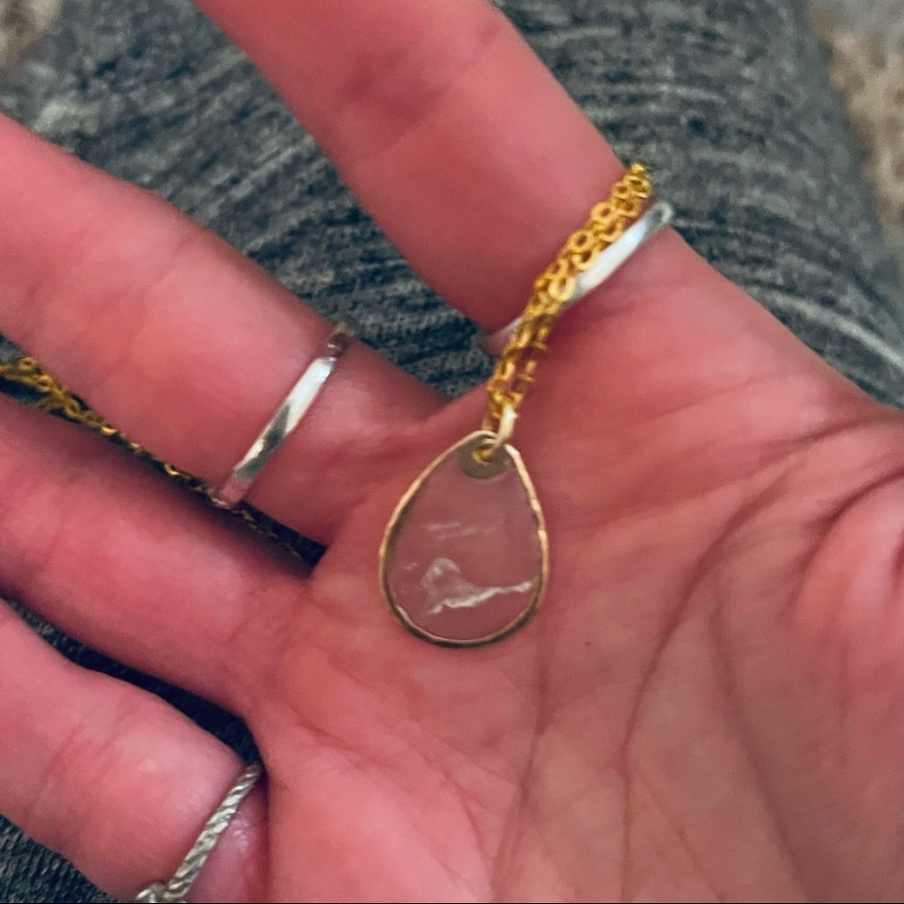 New 14k Gold S925 Silver Natural Mother Of Pearl Shell Water Droplet Necklace - Picture 8 of 15